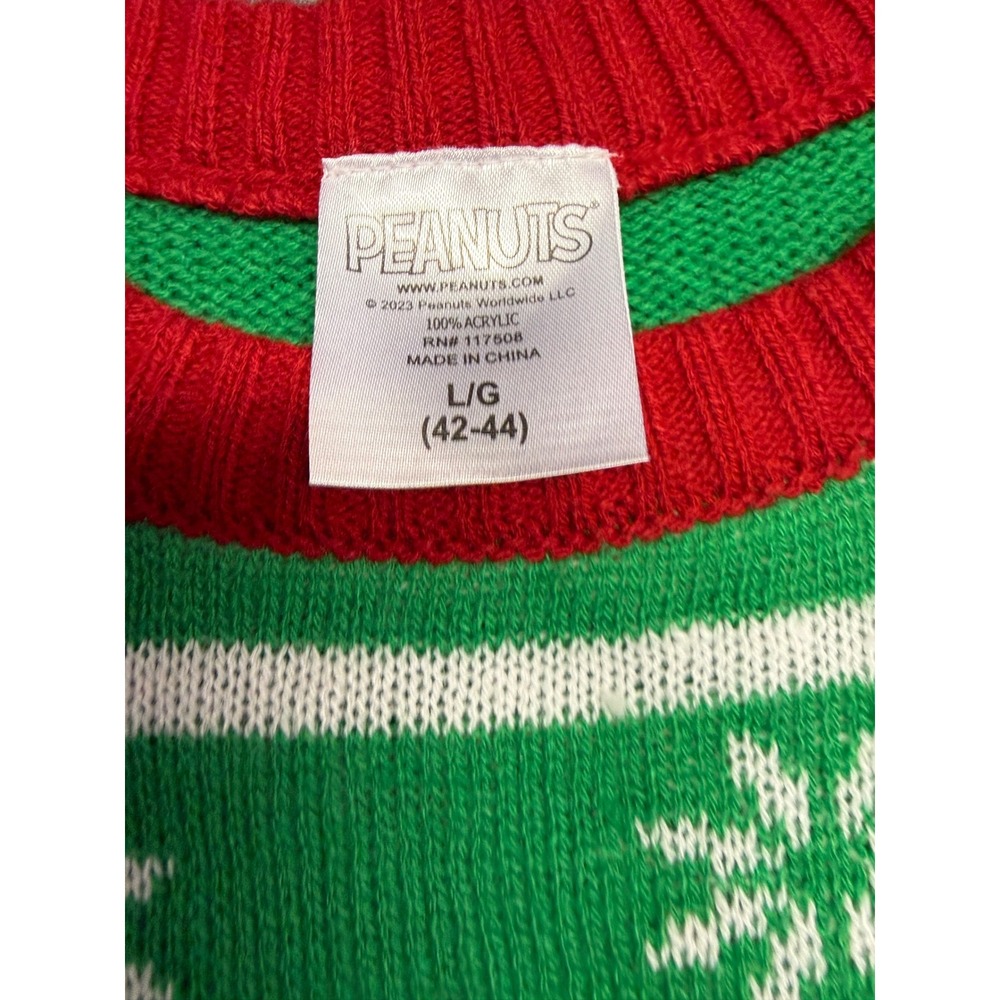 Peanuts Snoopy‎ Christmas Doghouse Ugly Holiday Sweater Green Red Mens Large L - Picture 3 of 11